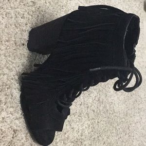 Gianni Bini black fringe open toe bootie